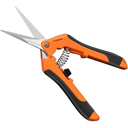 Vivosun Gardening Scissors 17cm Hand Pruner Pruning Shear With Straight Blades and Titanium Non-Stick Coating Rose Scissors Orange
