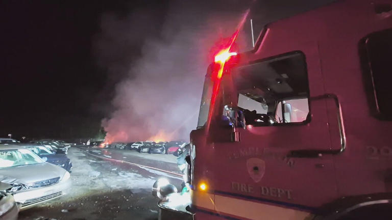 60 cars engulfed in flames in raging fire at Massachusetts auto auction ...