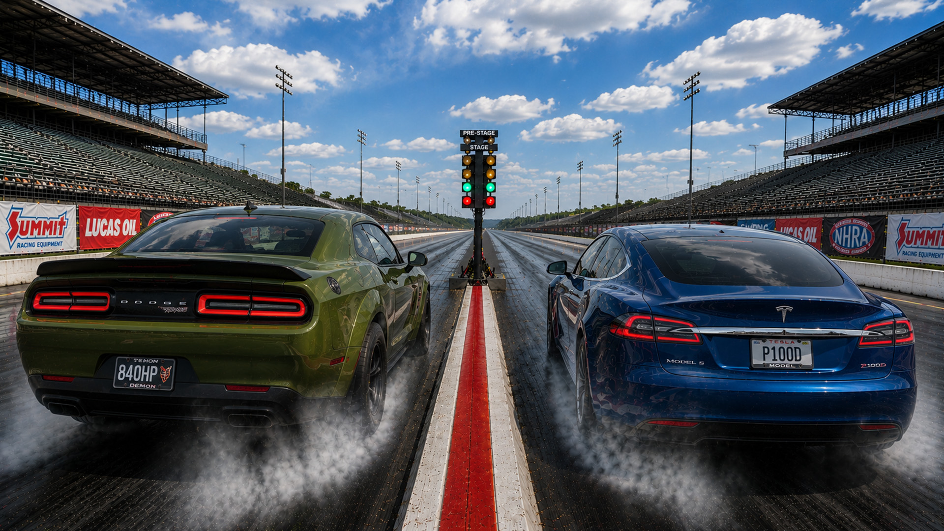 Race-ready Dodge Demon takes on Tesla Model S P100D drag race