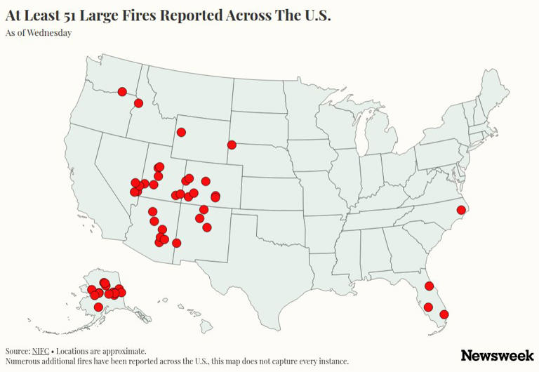 Map shows all major wildfires burning across more than half-a-million acres