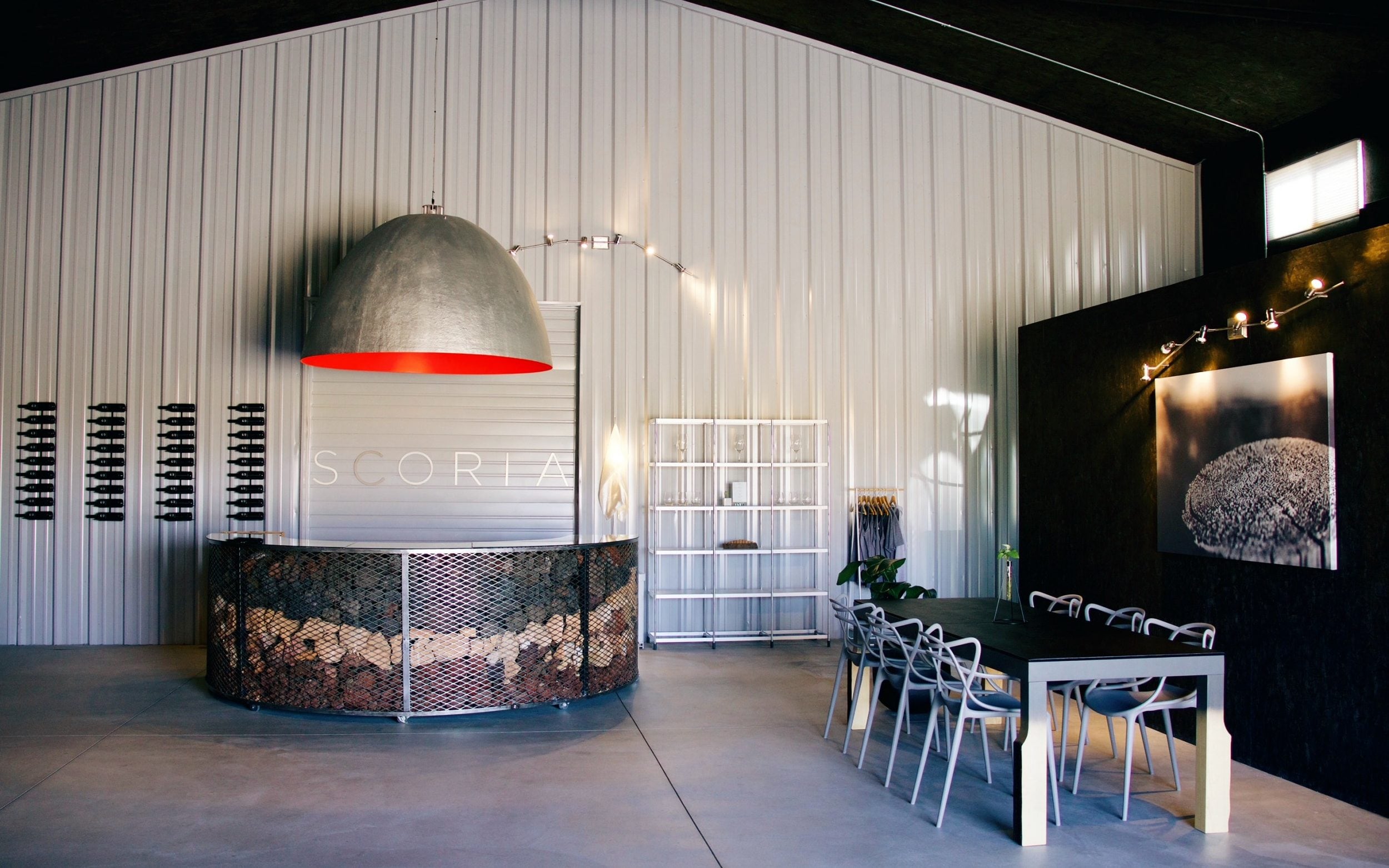 A tasting room at Scoria Vineyards