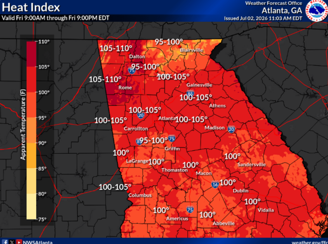 Parts of Georgia will feel like 112 degrees today. When will the ...