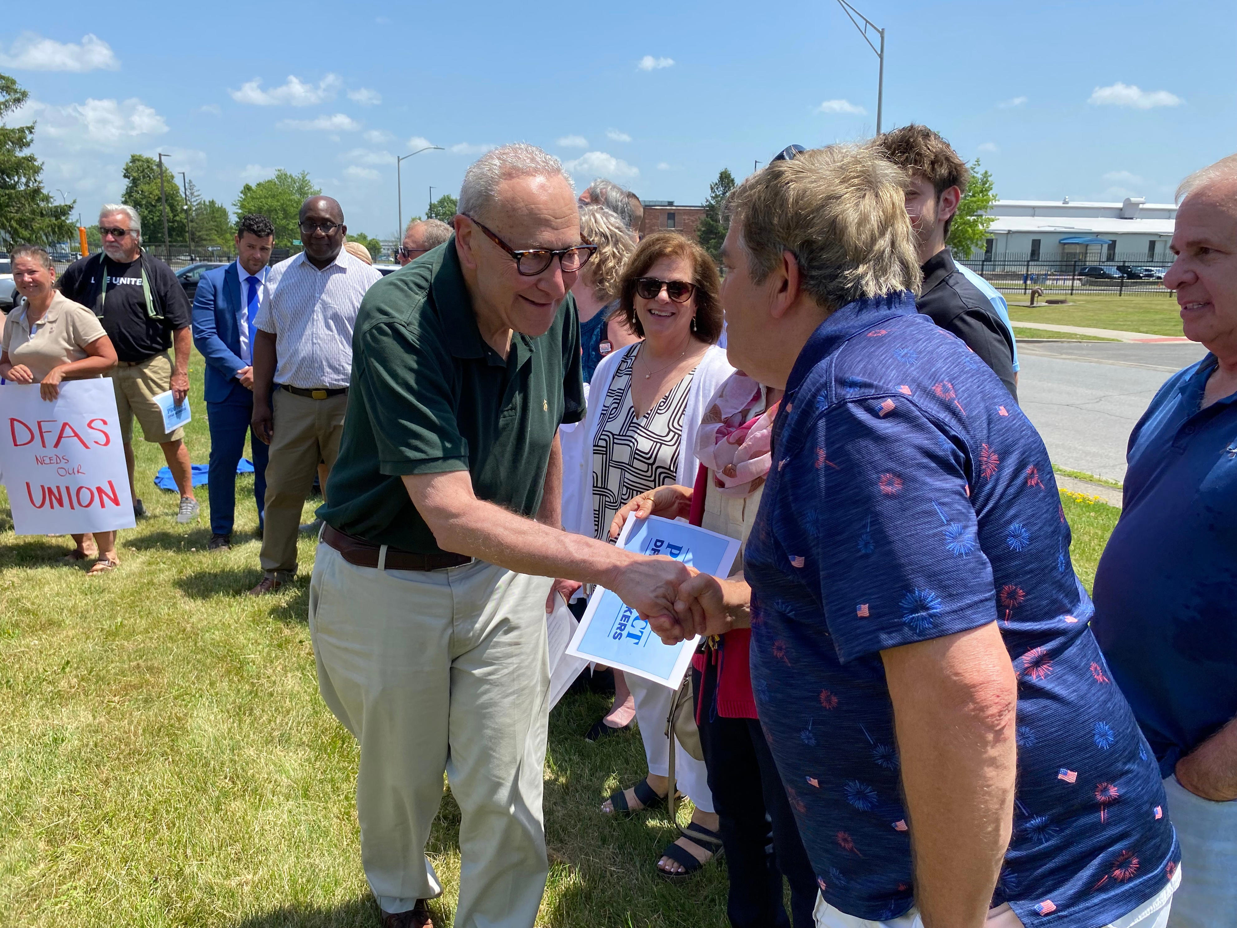 Why did Schumer come to Rome to defend DFAS, Rome Lab workers?
