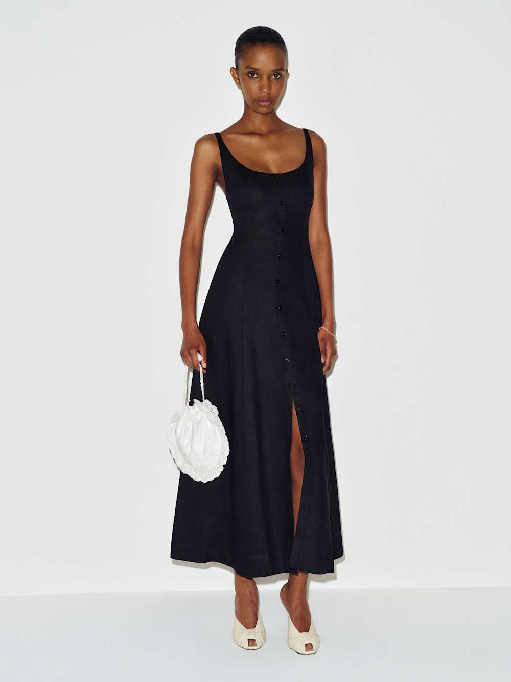 h and m black linen dress Women's Black Linen-Blend Strappy Dress