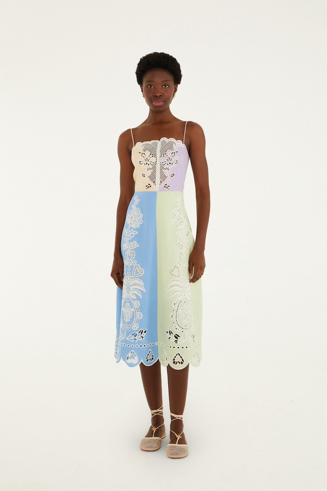 Farm Rio Multicolor Embroidered Midi Dress