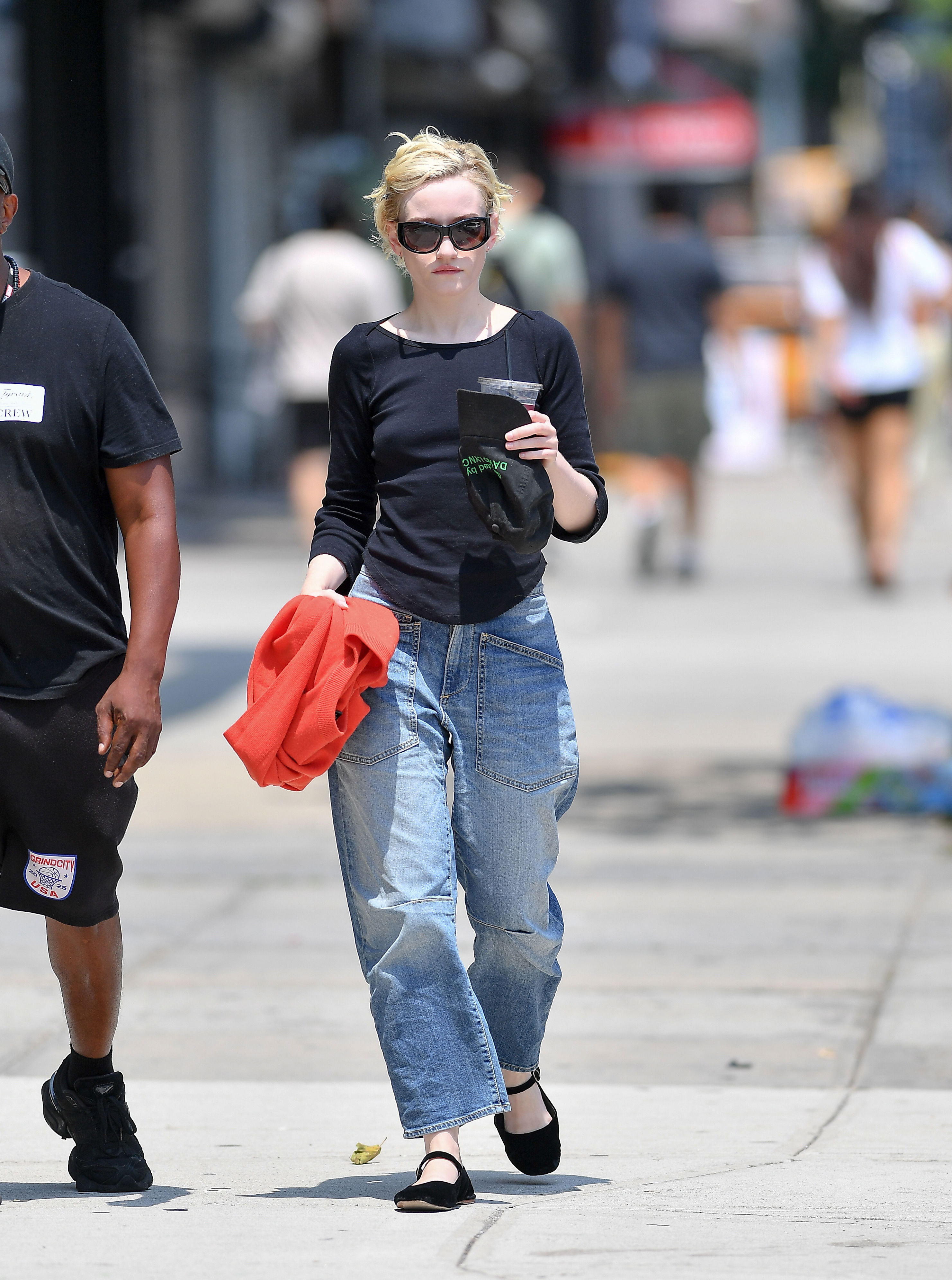Julia Garner barrel jeans mary janes