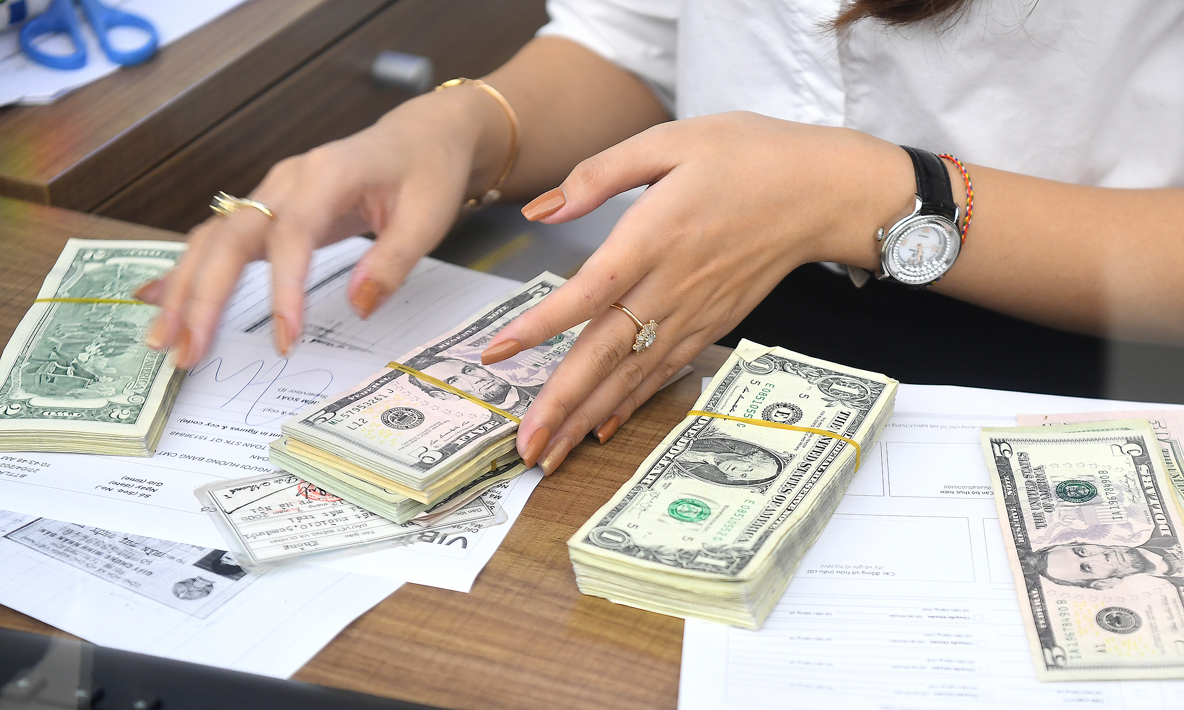 Dollar slips against dong