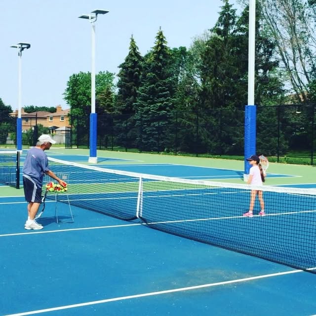 My 6YO's very first private tennis lesson (in session now lol). 🎾 She's ...