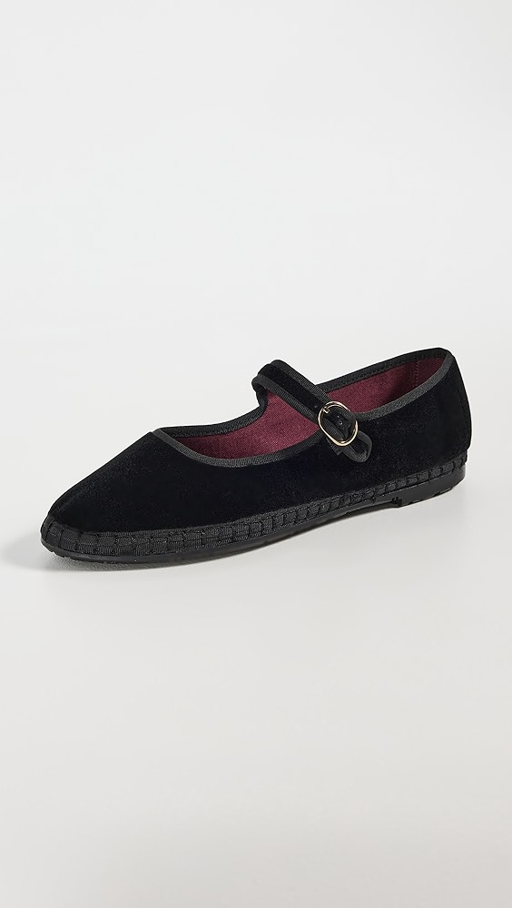 Velvet Mary Jane Flats - Black