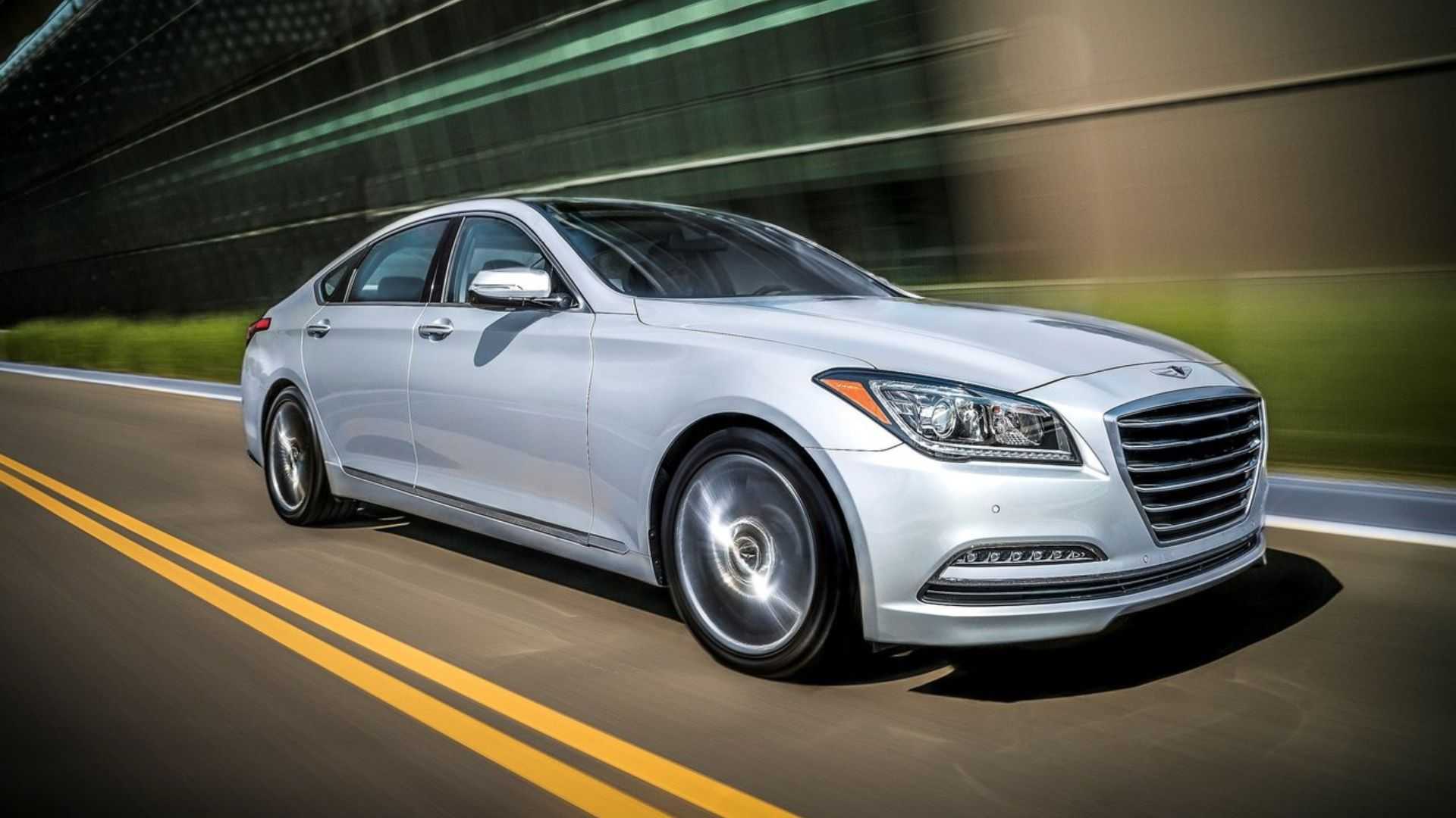 Dynamic front 3/4 shot of a 2017 Genesis G80.