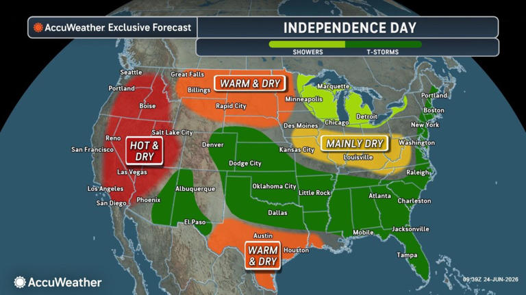 Map shows July Fourth weather forecast across US