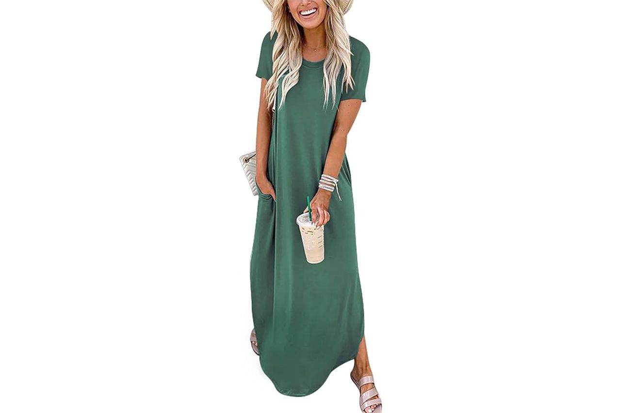Amazon ANRABESS Women's Summer Casual Loose Short Sleeve Long T Shirt Dress