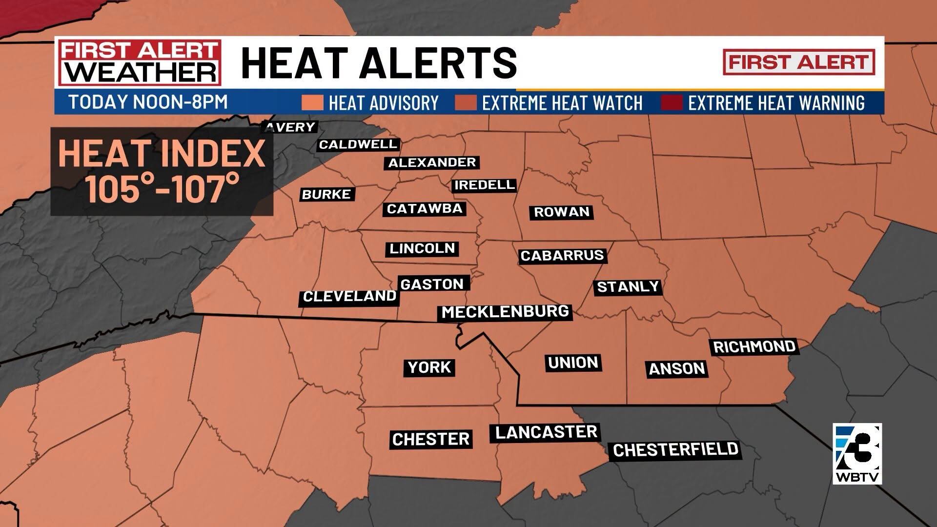 Heat advisory issued for nearly all Charlotte-region counties