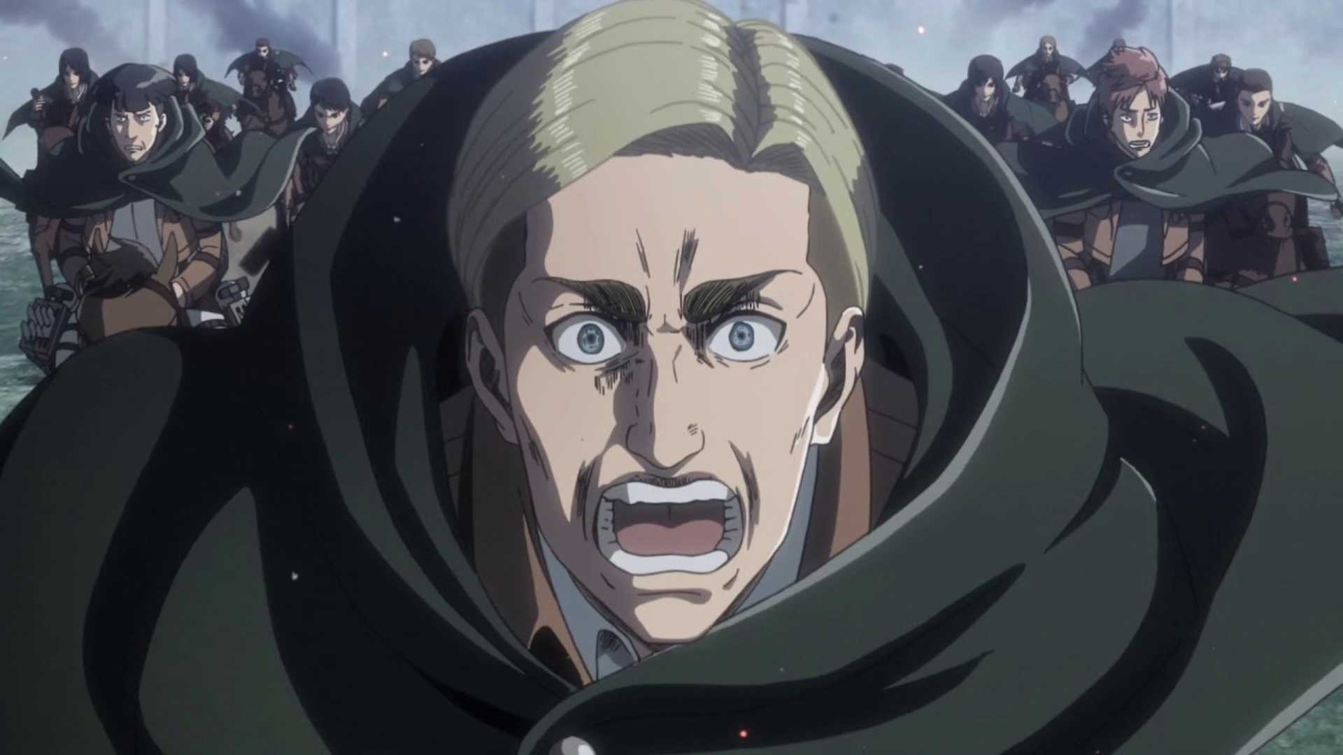 Erwin Smith leads his troops in a suicide mission in Attack on Titan anime
