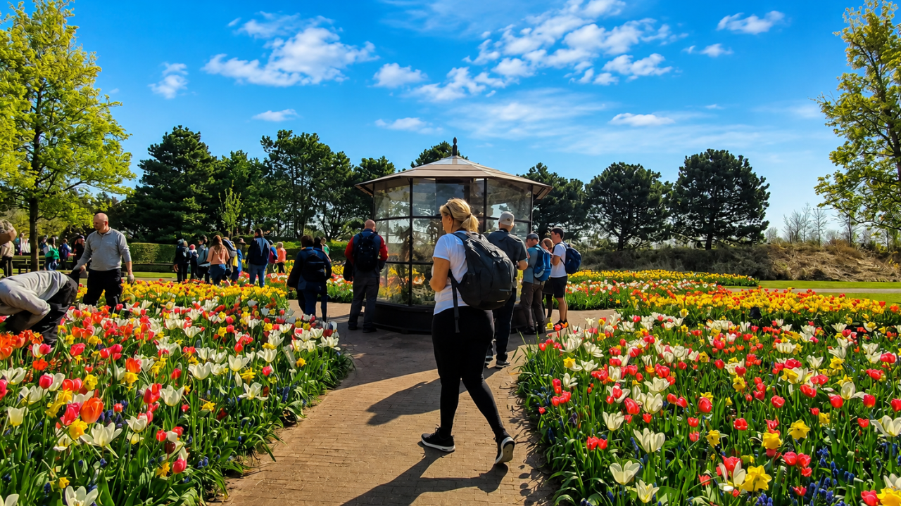 Een dagwandeling door de Keukenhof-tulpenvelden (4K)