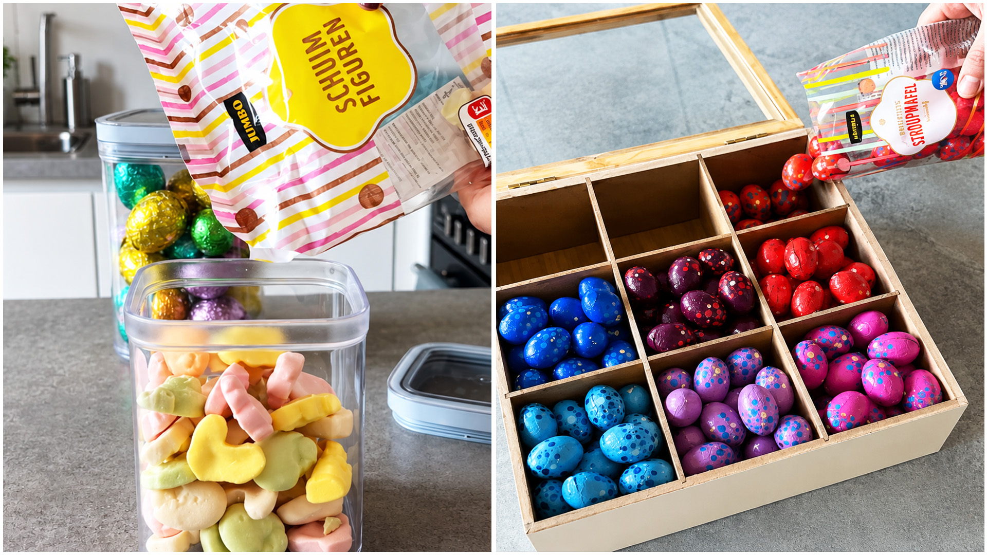 Beautiful candy organization with Easter colors
