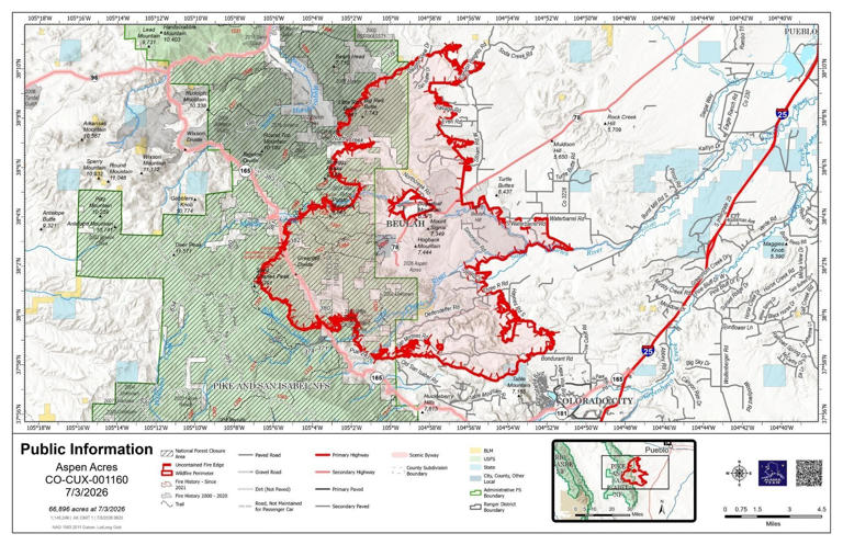 Aspen Acres Fire remains at nearly 102k acres, now 67% contained
