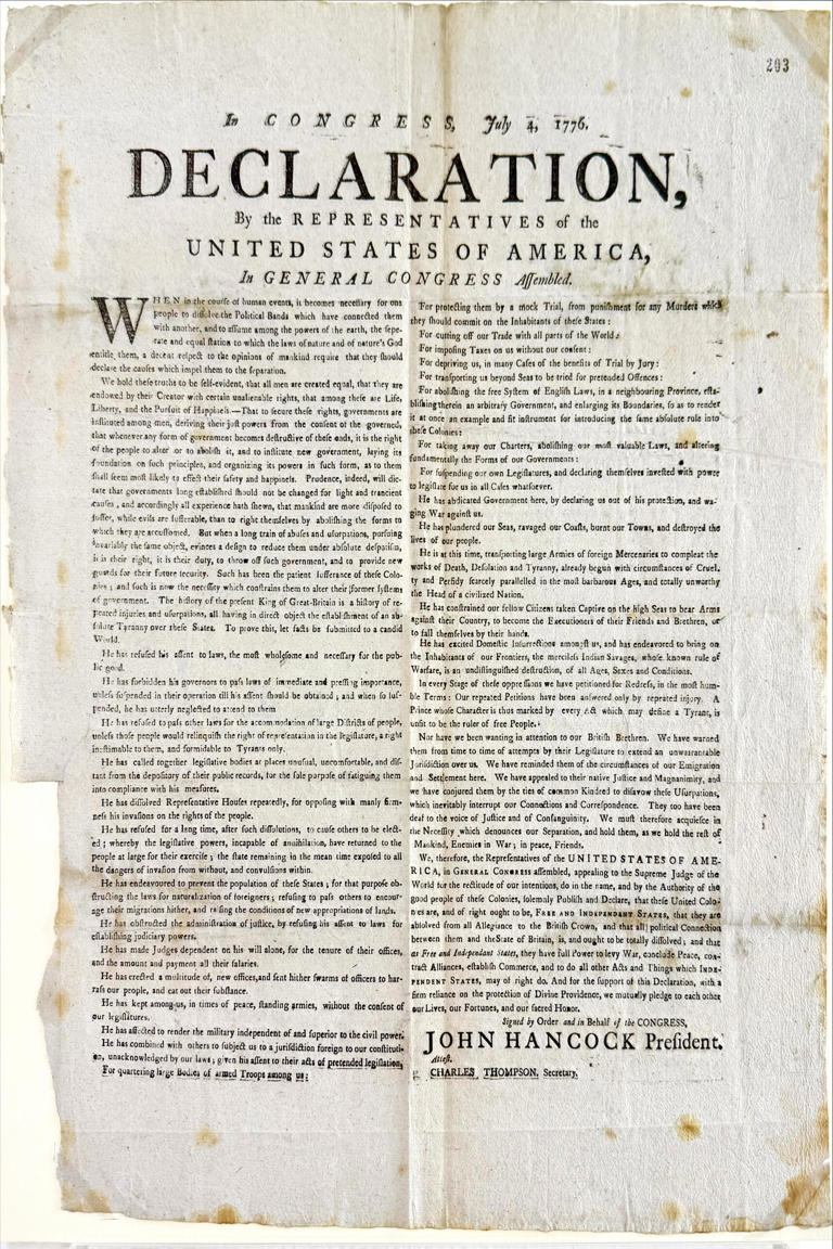 Vanishingly rare copy of Declaration of Independence found in UK