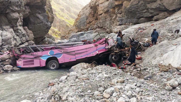 At least 32 dead after overcrowded bus plunges into ravine in Pakistan