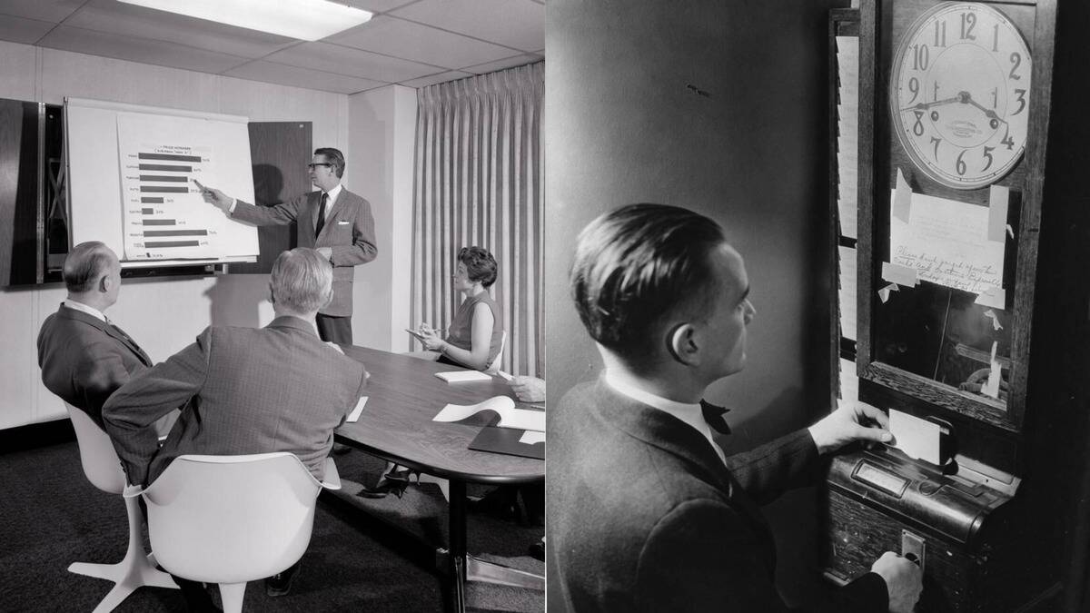 Photos of everyday office life before computers took over