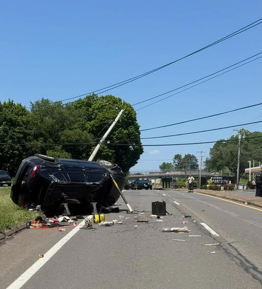 Road closed after rollover crash knocks down wires in East Haven