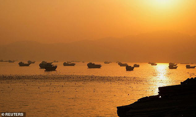 Vessels at the Strait of Hormuz, as seen from Musandam, Oman