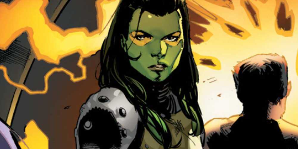 A comic panel features Gamora and Starfox from Marvel Comics.