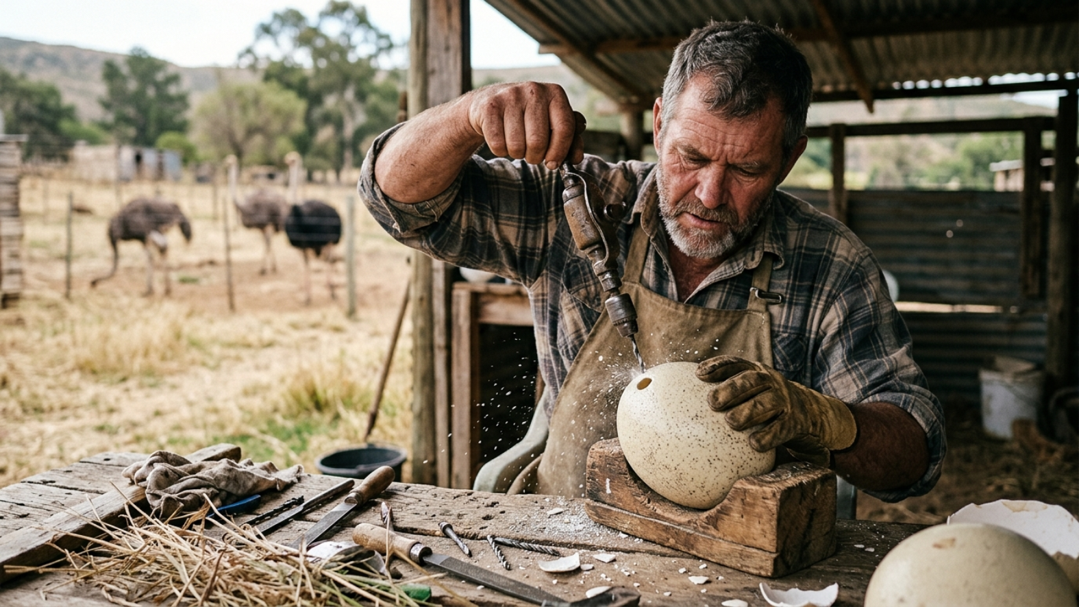 Ostrich egg bottles worked before glass ever existed