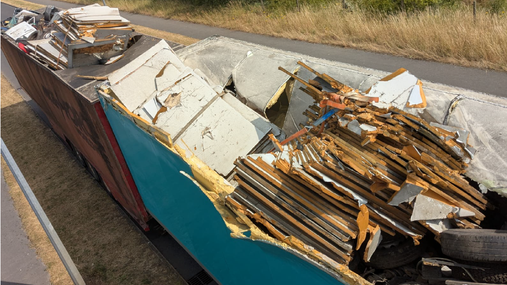 The waste includes insulation boards and tyres