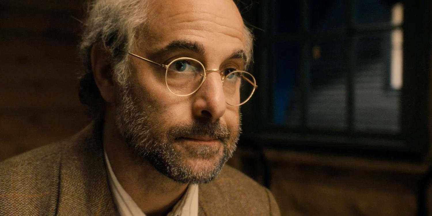Stanley Tucci as Abraham Erskine talks to Steve Rogers in Captain America The First Avenger