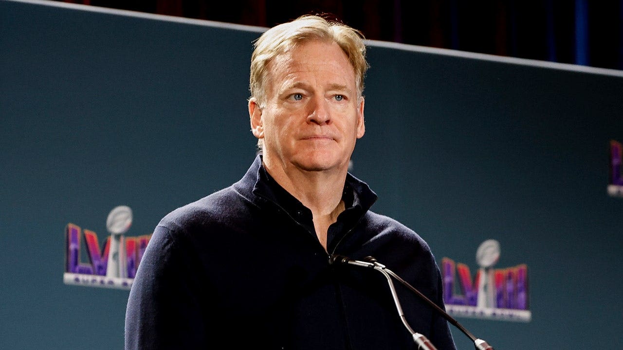 NFL Commissioner Roger Goodell addresses the media during the Super Bowl Winning Team Head Coach and MVP Press Conference at the Mandalay Bay North Convention Center on Feb. 12, 2024 in Las Vegas, Nevada.