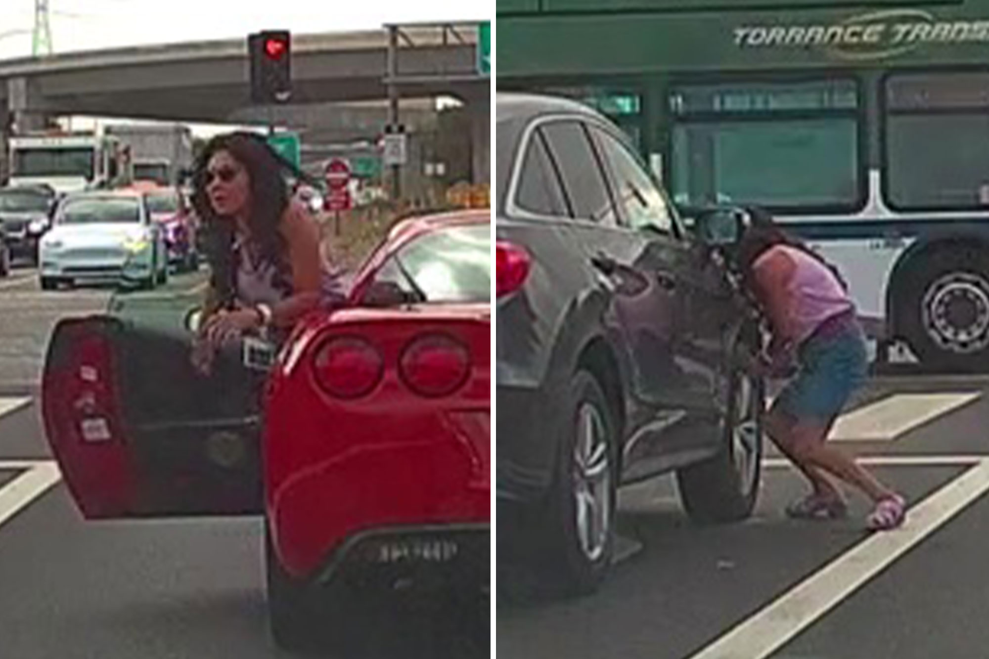 Astonishing moment red Corvette driver has vicious road-rage fight with ...