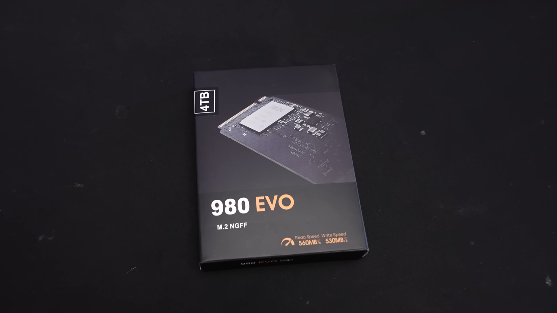 A Fake Samsung 980 EVO SSD packaging lying on a table.