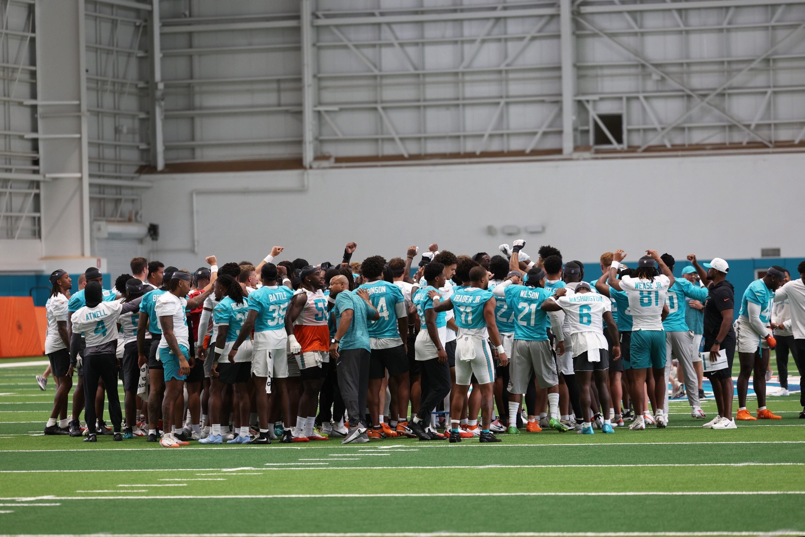 One of the Miami Dolphins' most important units isn't letting summer break get in the way of collecting extra reps together
