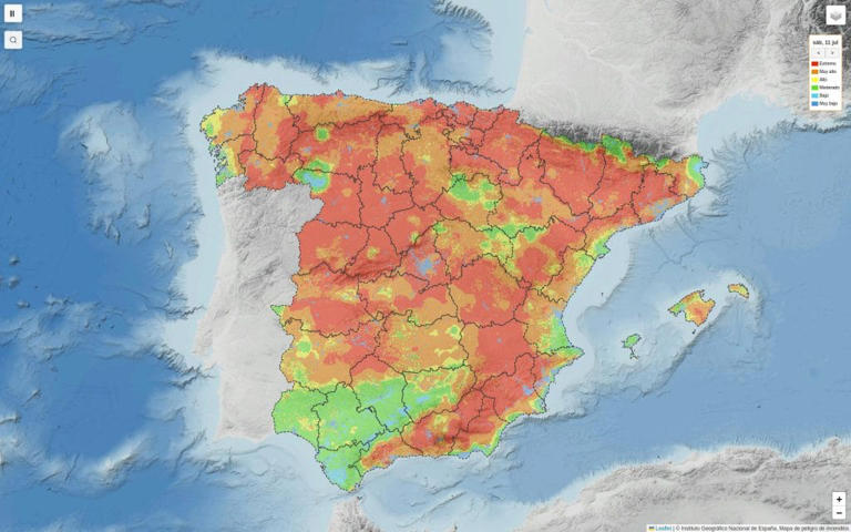 Riesgo extremo de incendios en España: última hora y zonas en peligro