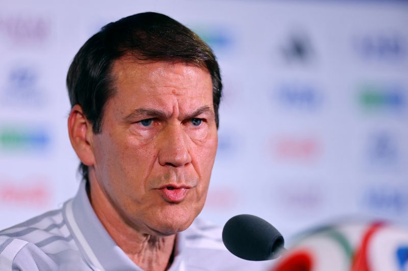 رودي جارسيا مدرب بلجيكا خلال مؤتمر صحفي قبل مباراة فريقه أمام إسبانيا في كأس العالم لكرة القدم في كارسون بولاية كاليفورنيا يوم 9 يوليو تموز 2026. تصوير: دانييل كول - رويترز