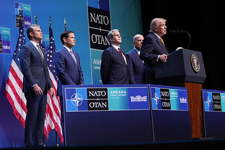 President Donald Trump speaks during a media conference at the NATO summit in Ankara, Turkey, Wednesday, July 8, 2026. Copyright 2026 The Associated Press. All rights reserved
