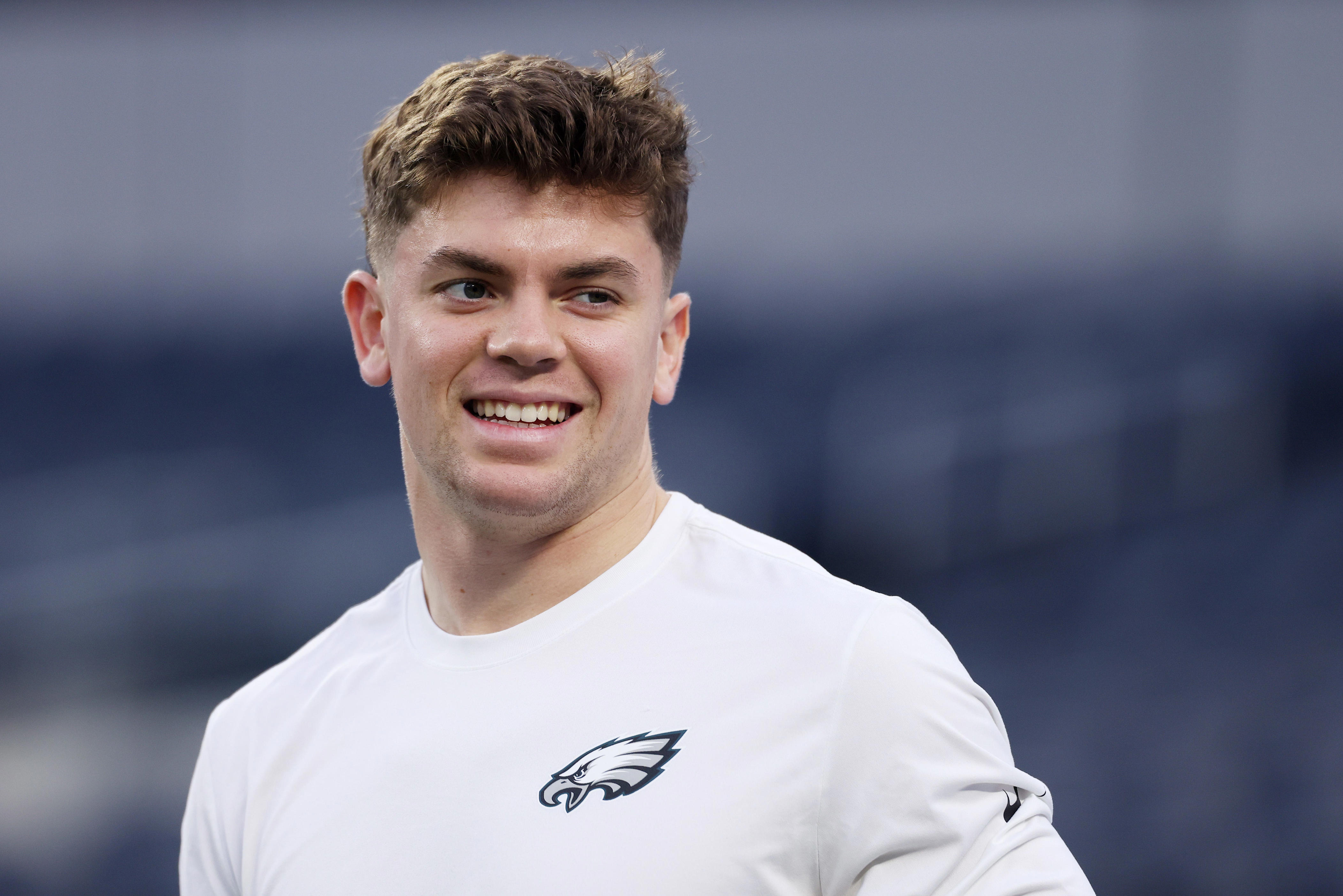 INGLEWOOD, CALIFORNIA - DECEMBER 08: Cooper Dejean #33 of the Philadelphia Eagles warms up prior to a game against the Los Angeles Chargers at SoFi Stadium on December 08, 2025 in Inglewood, California. (Photo by Katelyn Mulcahy/Getty Images)