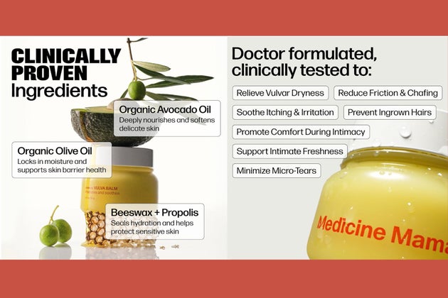 The V Magic vulva balm contains organic oils, beeswax and propolis.