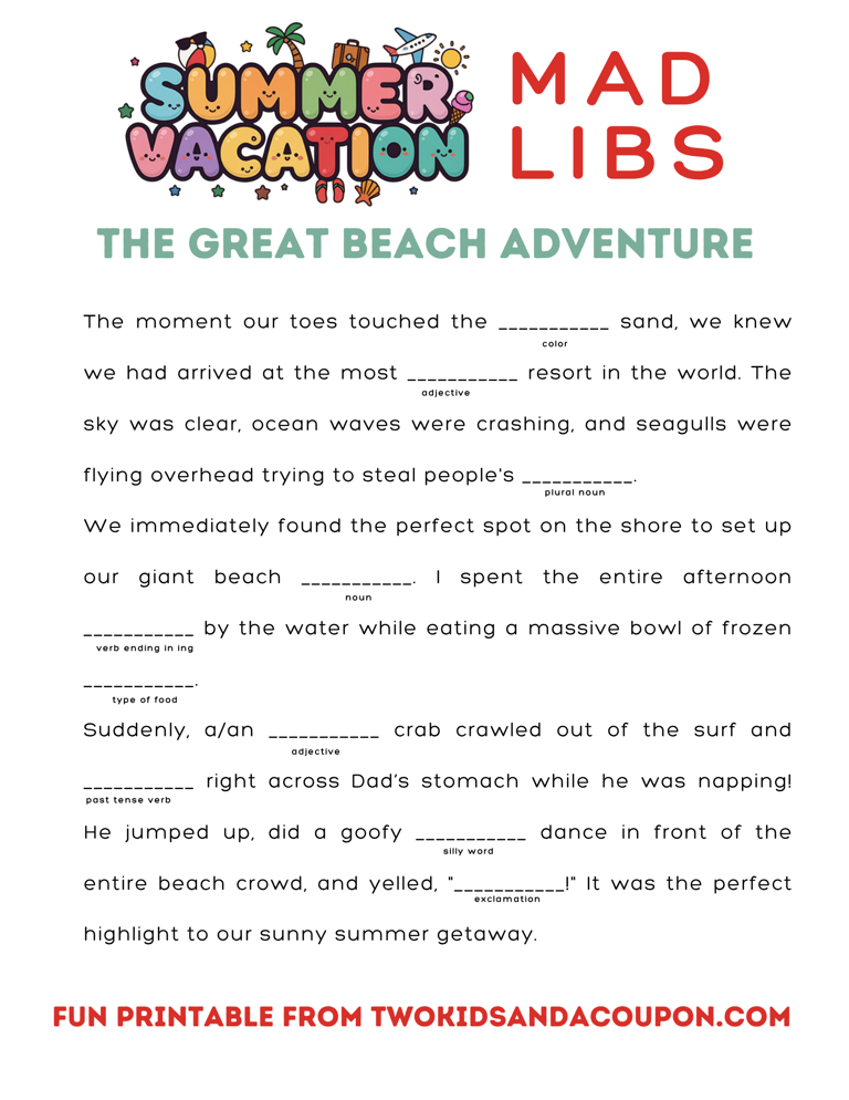 Fast, fun, and free summer vacation Mad Libs games
