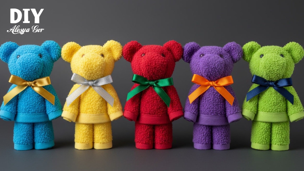 Make an adorable no sew towel teddy bear