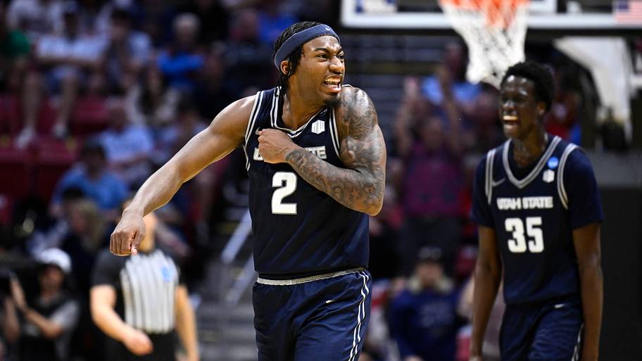 Mar 20, 2026; San Diego, CA, USA; Utah State Aggies guard Mj Collins (2)