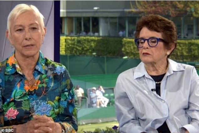 Martina Navratilova (left, with Billie Jean King) was emotional as she gave an update on Chris Evert's latest battle with cancer