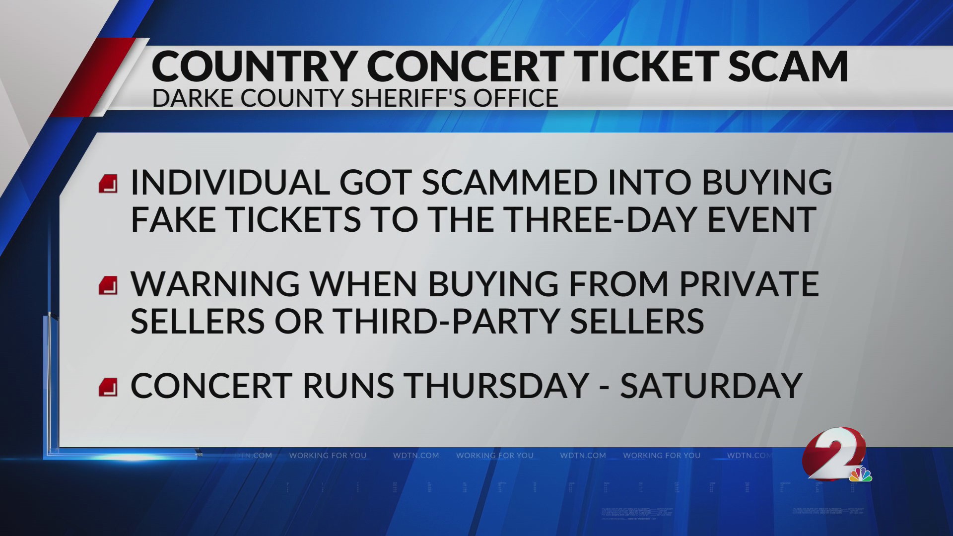 Darke County Sheriff's Office issues warning of Country Concert ticket scam