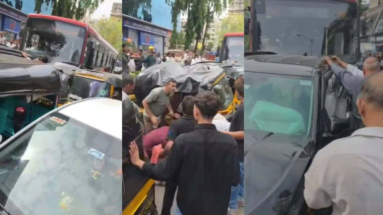 Image for 5 auto-rickshaws crushed, 8 injured as BEST bus runs amok in Mumbai's Andheri