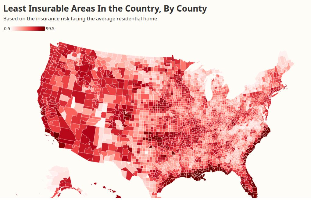 Map Shows Areas With Least Insurable Homes in the Country