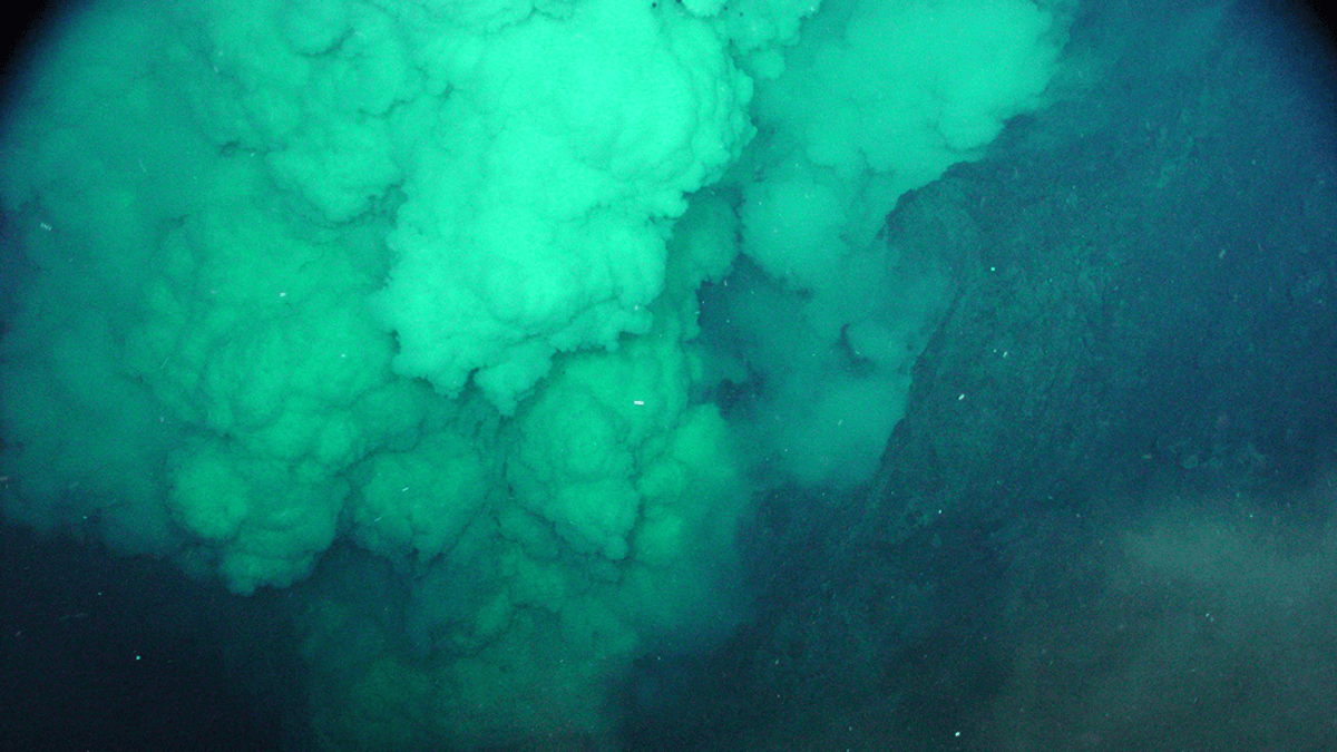 A giant smoky plume from an underwater volcano visited by the NOAA in 2004. - Image credit: NOAA