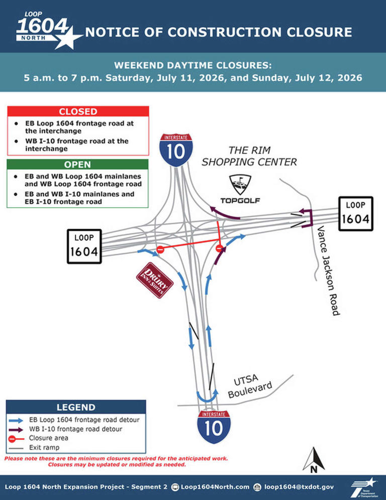 TxDOT warns of major, weekend-long closures on Loop 1604, I-10 within hours