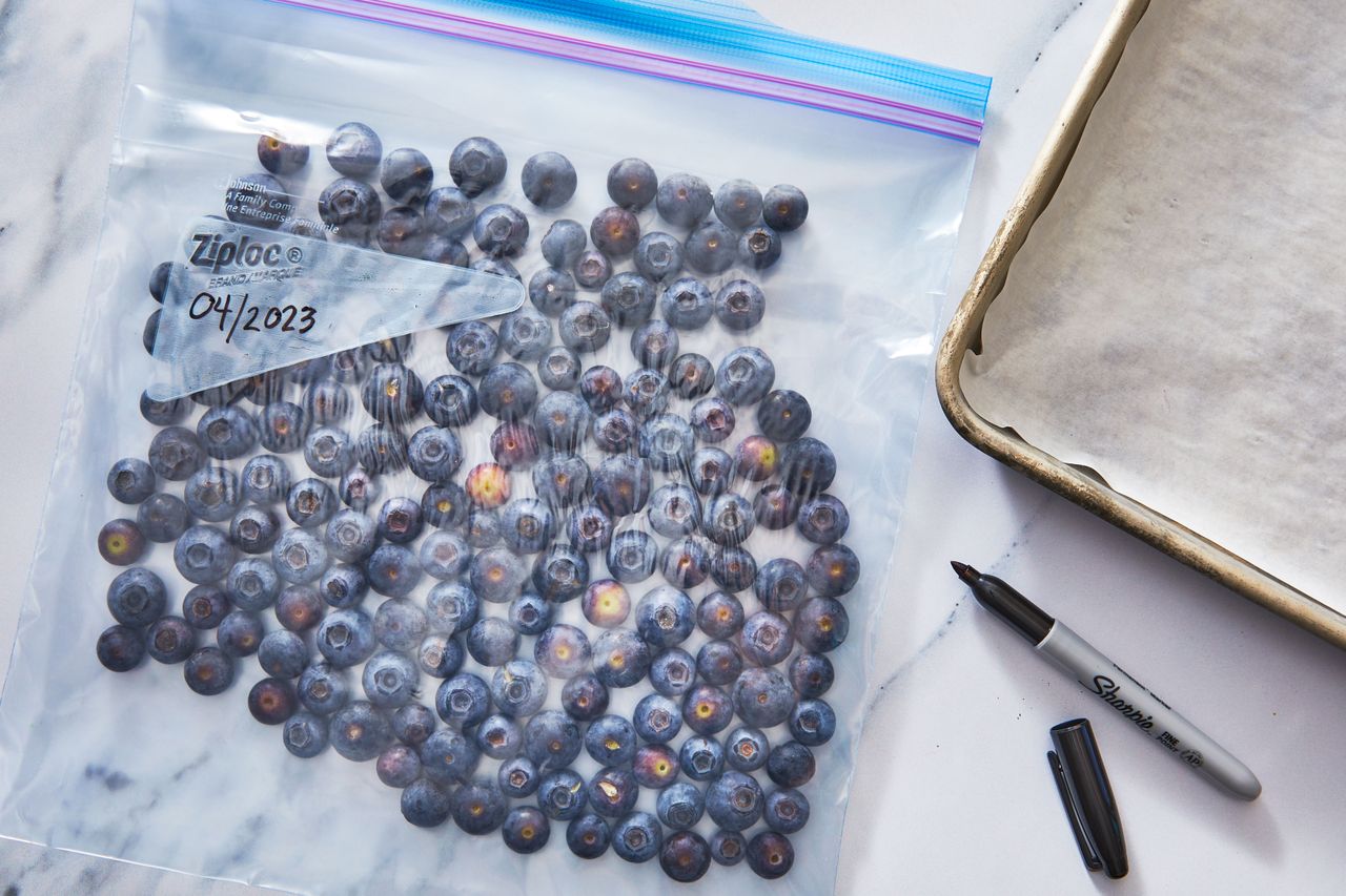 frozen blueberries in zip-top bag