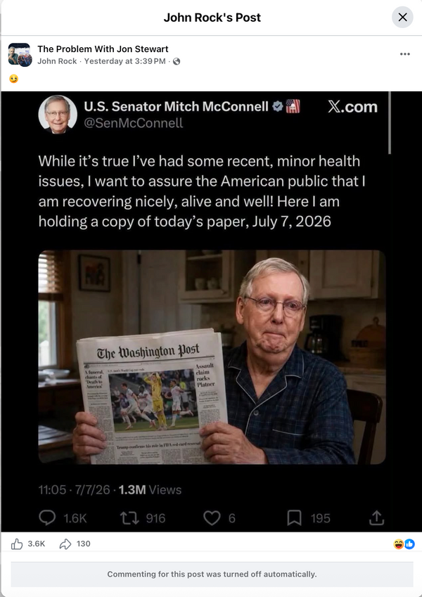 Mitch McConnell didn't post proof of life on X